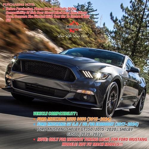 Side Mirror Cover Caps Carbon Fiber Gloss Trim for 2015-2024 Ford Mustang GT/Ecoboost/Shelby Car Aesthetic Decorations Exterior Mods Tuning Parts - Without Mirror Turn Signal Cutout thumbnail 6