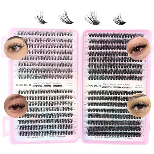 DAODER Lash Clusters Natural, 640pcs Short Wispy Eyelash Clusters 9-13MM, 4 Styles Cluster Eyelash Extensions Book D Curl Soft Lightweight DIY At Home - Image 1