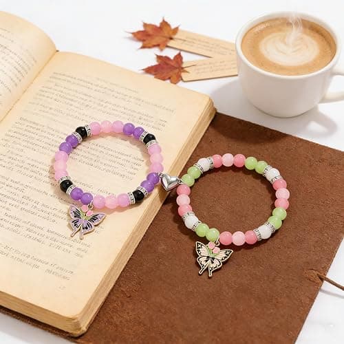 Thalireth 2Pcs Beaded Matching Bracelets For Couples Demon Killer Lightning Sakura Butterfly Anime Bracelets Halloween Christmas Gift thumbnail 5