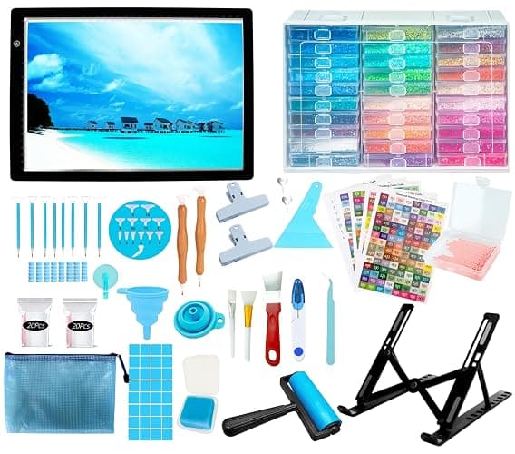 156PCS All Inclusive Diamond Art Accessories Kit with A4 Diamond Painting Light Pad Kit,Diamond Art Trays with Lids& 5D Painting Tools Set for Full Drill & Partial Drill Art - Image 1