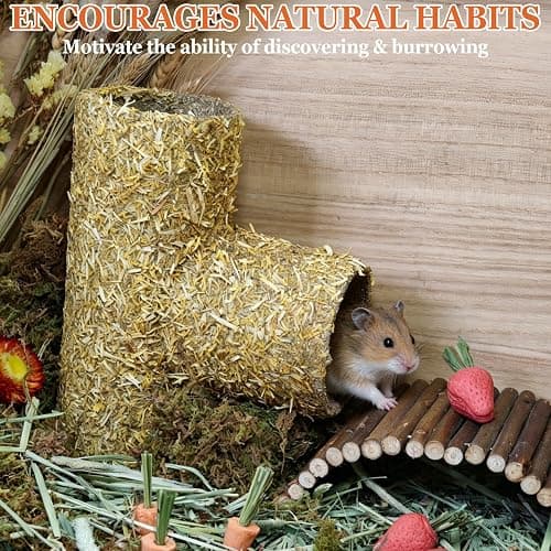 Hamster Hideout Tunnel Natural Hay & Dried Flower Paper Tube Maze Burrowing Habitat Decor for Dwarf Hamsters Gerbils Mice Syrian Hamsters (Calendula) thumbnail 5
