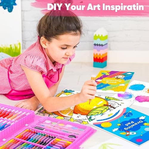 iBayam Art Supplies, 149-Pack Drawing Kit Painting Art Set Art Kits Gifts Box, Arts and Crafts for Kids Girls Boys, with Coloring Book, Crayons, Pastels, Pencils, Watercolor Pens (Pink) thumbnail 2