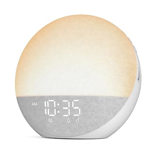 Sunrise Alarm Clock White Noise Machine: Natural Wake Up Light - Dimmable Clock with Bluetooth Speaker for Bedroom - 25 Sleep Sounds for Baby Adults Kids Frost White - Image 1