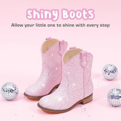 Motasha Toddler Girls Cowgirl Boots Glitter Toddler Cowboy Boot Ankle Girls Boots Little Kids Horse Riding Shoes Party Birthday thumbnail 4