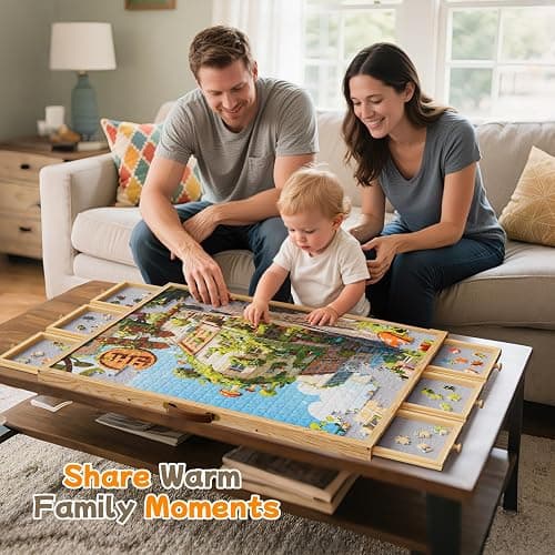 Opprut 1500-Piece Rotating Puzzle Board with Drawers and Cover, Puzzle Tables for Adults, Portable Jigsaw Wood Table with 6 Storage Drawers, Non Slip Felt and Handle, Ideal Gift（35.1"x26"） thumbnail 2