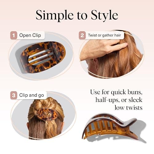 Kitsch Small Flat Claw Clips for Women - Stylish Flat Hair Clips, Strong Hold for Thick & Fine Hair | Non-Slip for Secure, Comfortable All-Day Wear | Ideal Gifts for Women -Tortoise Design thumbnail 7