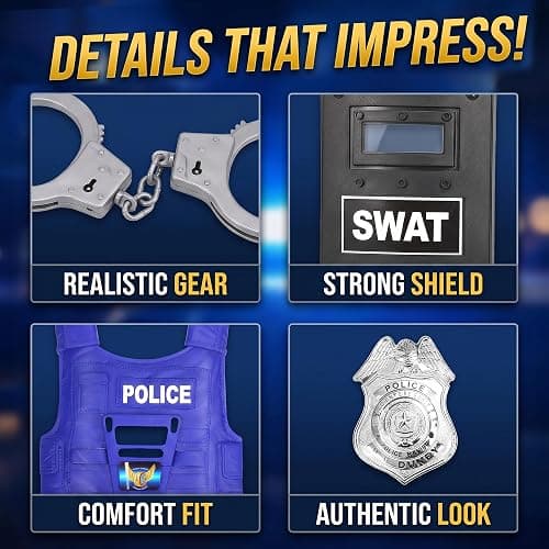 Ultimate All-in-One Kids Police Role Play Toy Kit - 15-Piece Policeman Pretend Play Set for Kids - SWAT Accessories for Dress Up Costumes - Badge, Shield, Vest, Handcuffs Included thumbnail 3