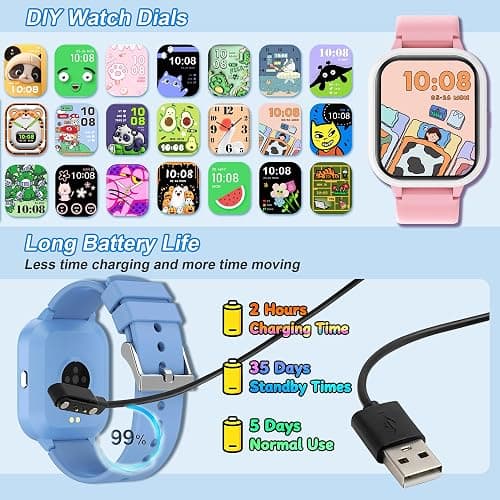 Kids Smart Watch 4-15 Ys, Standalone&APP Dual Use, Bluetooth Call, Kid Gift | 1.8'' IP68 Boys Girls Fitness Tracker, DIY Sports Modes, Heart Rate&Sleep Monitor, 13 Alarms, Weather, Smart Reminder, Games thumbnail 8
