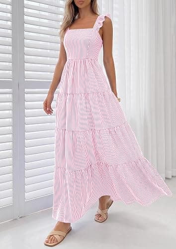 PRETTYGARDEN Womens 2026 Summer Casual Maxi Dresses Striped Square Neck Sleeveless Boho Flowy Sundress Beach Vacation Clothes thumbnail 3