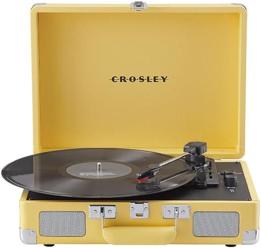 Crosley CR8005F-LY Cruiser Plus Vintage 3-Speed Bluetooth in/Out Suitcase Vinyl Record Player Turntable with Built-in Speakers, Lemon Yellow - Image 1