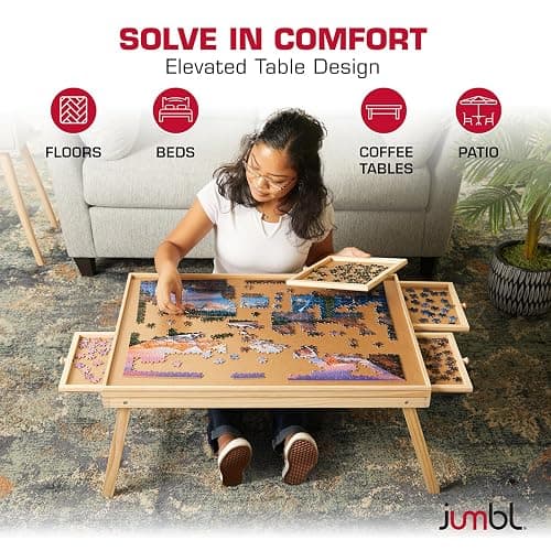 Jumbl 1000-Piece Puzzle Table with Drawers, Foldable Legs & Cover | Wooden Jigsaw Puzzle Board with Legs for Adults & Kids | Built to Last thumbnail 3