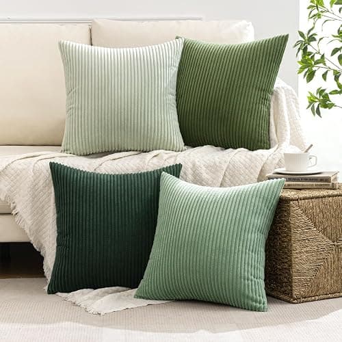 MIULEE Summer Boho Farmhouse Sage Green Throw Pillow Covers 18x18 Inch Set of 4 Mordern Nordic Cushion Covers Soft Corduroy Home Decor for Couch Bed Sofa Living Room Forest Green - 18" x 18" (Pack of 4) - Forest Green thumbnail 2