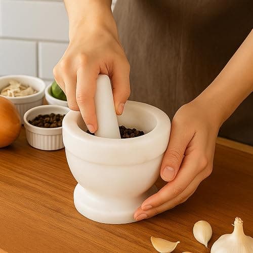 Creative Home Handcrafted 4 inch Mortar and Pestle Solid Marble Grinder for Spices and Herbs Artisan Carved from Yushan Marble Elegant and Durable for Everyday Cooking, 4 Diam. x 4 H Inch thumbnail 8
