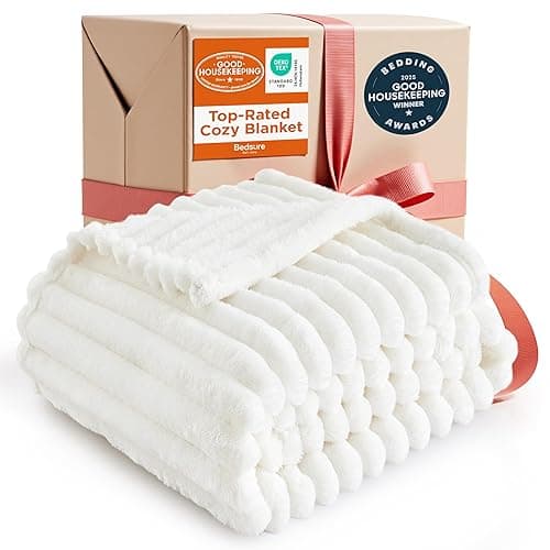 Bedsure GentleSoft White Throw Blanket for Couch - Cozy Fleece Throw Blanket for Women Girls, Cute Birthday Gifts for Women Men Teen, Room Home Boho Spring Valentines Decor, Off White, 50x60 Inches - Image 1