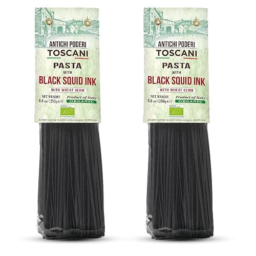 Antichi Poderi Organic Black Squid Ink Pasta Linguine - Black Pasta Noodles Made with Durum Wheat Semolina, Squid Ink, and Wheat Germ, Imported Gourmet Pasta from Italy - Pack of 2 - Organic Squid Ink Linguine - 8.8 Ounce (Pack of 2) - Image 1