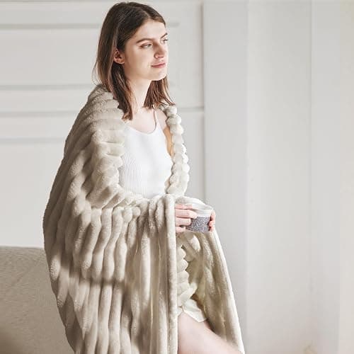 Bedsure Twin XL Blanket for Couch - GentleSoft Cozy Soft Blankets for Women, Cute Small Fleece Throws for Girls, Linen, 66x90 Inches - Linen - Twin XL (66" x 90") thumbnail 4