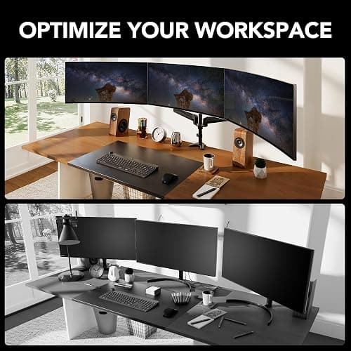 HUANUO Triple Monitor Mount for 17 to 32 inch Screens, Adjustment Gaming Triple Monitor Stand with Swivel, Tilt, Rotation, Clamp & Grommet Kit thumbnail 7
