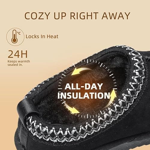 Meik Mangni Women's Fuzzy Slippers Genuine Suede Leather Mini Boots Mens Fur Lining Winter Mules Cozy Warm Shoes for Indoor Outdoor thumbnail 4