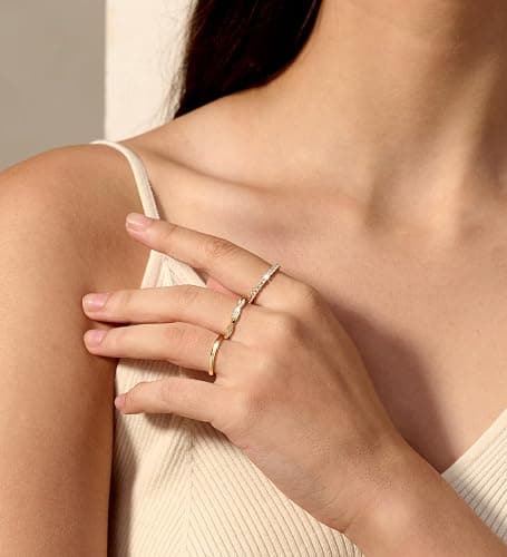 DEARMAY Stackable Gold Plated Rings for Women Non Tarnish, Dainty 14K Gold Diamond Rings Set Thumb Fashion Thin Cubic Zirconia Pack Simple Unique Statement Rings Jewlery 5/6/7/8/9/10 thumbnail 3