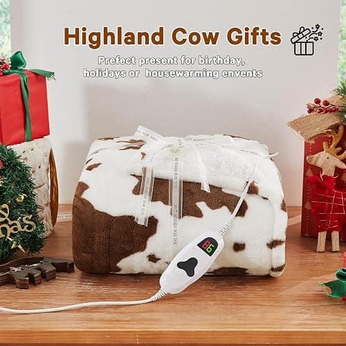 RUJIPO Cow Print Heated Electric Blanket Twin Size,62X84 Brown Heating Blanket with 10 Heats Levels & 8 Hours Auto Off,Highland Cow Fleece Sherpa Blankets Warmer Gifts for Women Adults Couch,Washable thumbnail 6