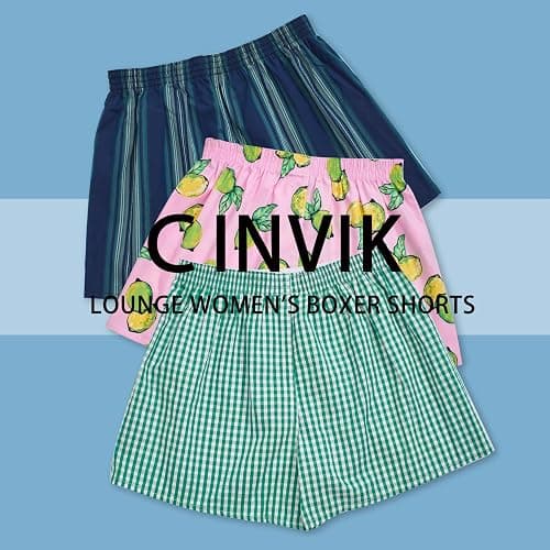 Cinvik Boxer Shorts for Women Gingham Sleep Y2k Printed Boxers Pj Boxer Short Trendy Checkered Baggy Pj Boxers thumbnail 6