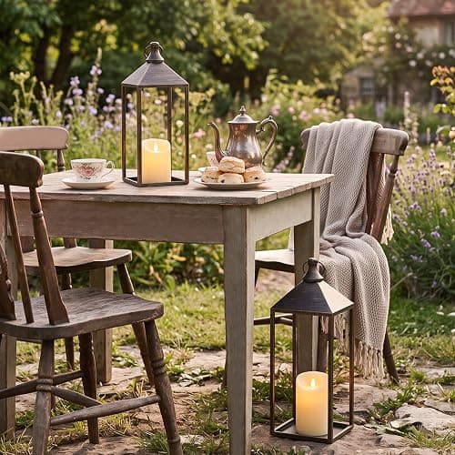17" 13" Vintage Farmhouse Decorative Lanterns Indoor Outdoor with Candles | Set of 2 Lanterns Decorative Outdoor Indoor for Covered Porch Patio Fireplace Mantel, Floor, Fall, Festival, No Glass thumbnail 6