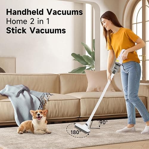TROURAY Handheld Vacuum Cleaner,Ultra-Lightweight Mini Portable Vacuums for Home, 6 in 1 Stick Vac Cleaners for Car,Pet Hair(White Cordless) thumbnail 4