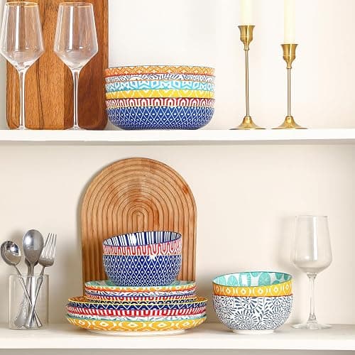 Selamica Ceramic Plates and Bowls Sets,24 Pieces Dinnerware Sets for 6,Scratch Resistant Dish Set for holiday gathering,Dishwasher & Microwave Safe, Assorted Colors thumbnail 5
