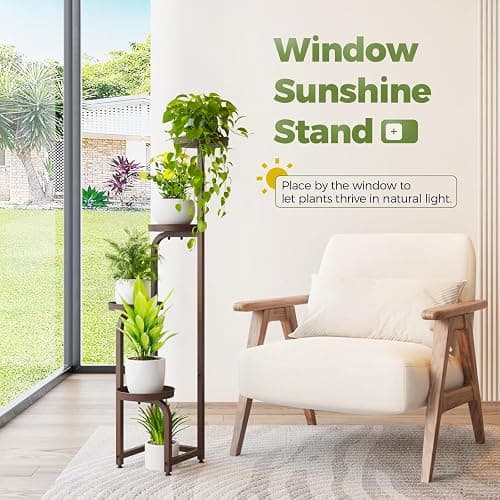 Bamworld Corner Plant Stand Indoor Outdoor, Tall Metal Flower Pot Stands for Multiple Plants, 4 Tier Brown Heavy Duty Plant Shelf for Patio Garden Balcony Living Room Bedroom(Patent Design) thumbnail 4