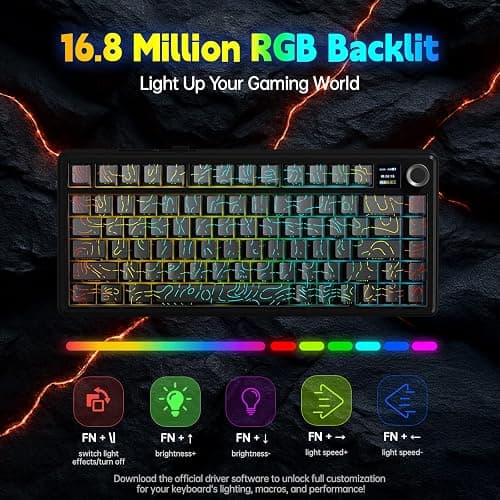 LEOBOG x Aula F75 MAX Wireless Gaming Keyboard w/Smart Display & Knob,75% Hot Swappable Custom Mechanical Keyboard, RGB Backlit,Pre-lubed Linear Switches,Side Printed PBT Topographic Keycaps(Grey) thumbnail 6