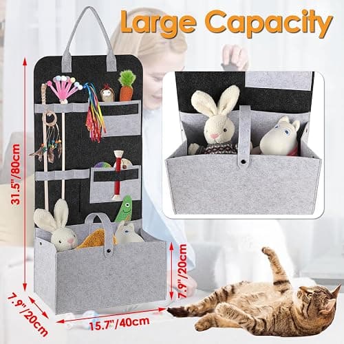 JUXYES Wall Hanging Cat Teaser Wand Toy Holder, Portable Cat Feather Wand Toy Storage Bag, Wall Durable Cat Feather Teaser Wand Toy Organizer, Help Keep Teaser Wand Toy Neat and Tidy thumbnail 3