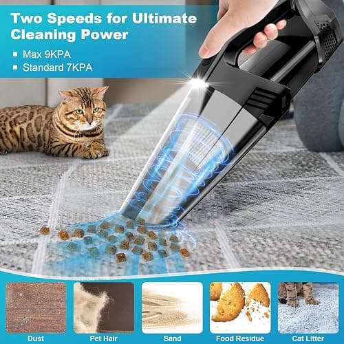 Handheld Vacuum Cordless Car Vacuum Portable with LED Light, High Power Suction, Lightweight Rechargeable Hand Vacuum, Hand Held Vacuum Cleaner for Car Home Office, Pet Hair, Black thumbnail 2