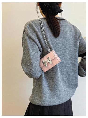 RoseSeek Women's Bow Knot Chain Cross Body Handbag Flap Mini Squared Shoulder Bags thumbnail 2