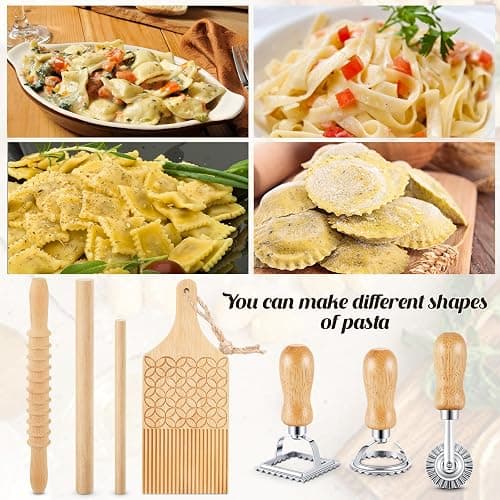 Tioncy 7 Pcs Pasta Making Tool Set Wood Gnocchi Board with Ravioli Stamp Ravioli Maker and Rolling Pin Homemade Gnocco Maker Kitchen Gift for Christmas Baking Lovers(Pattern Gnocchi Board Set) thumbnail 6