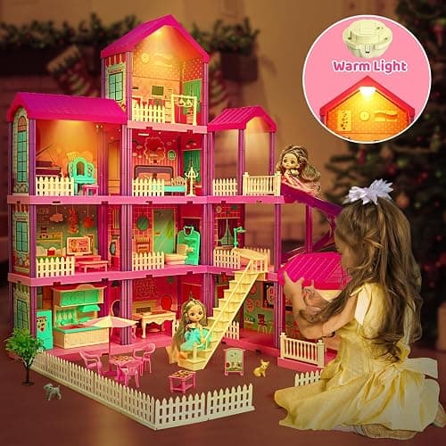 beefunni Doll House, Dream Dollhouse for Girls,Doll Houses 4-5 7-8 Year Old with 4 Stories -11 Rooms, 2 Dolls and Furniture, Princess Dollhouse 2025 Christmas Toy Gifts for 3 4 5 6 7 8+ Year Old Girls thumbnail 2