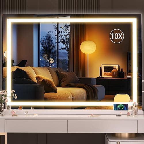 Hasipu Vanity Mirror with Lights, 47" x 30" LED Makeup Mirror, Lighted Makeup Mirror with Dimmable 3 Modes, Touch Screen Control Vanity Mirror Square White - Image 1