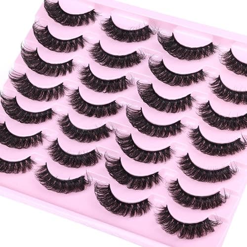 False Eyelashes Volume Russian Strip Lashes D-Curly Fake Eyelashes Extension Wispy Cat Eye Lashes Handmade Soft Reusable 14 Pairs Lashes Pack thumbnail 7