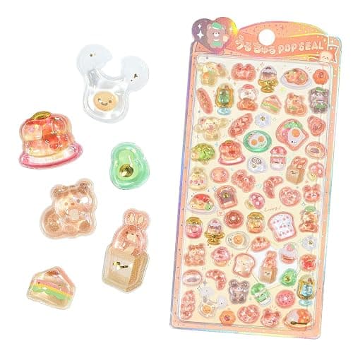 3D Cute Puffy Sticker Cartoon Rabbits Bears and Bread Themed Mini Stickers Funny Orange Small Bubble Decorative Decals for Scrapbook Journal Water Bottle Decorations - Image 1