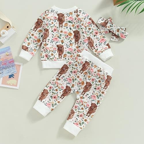 3Pcs Baby Girl Outfits Daisy Sweatshirt + Pants + Headband Infant Fall Winter Clothes thumbnail 7