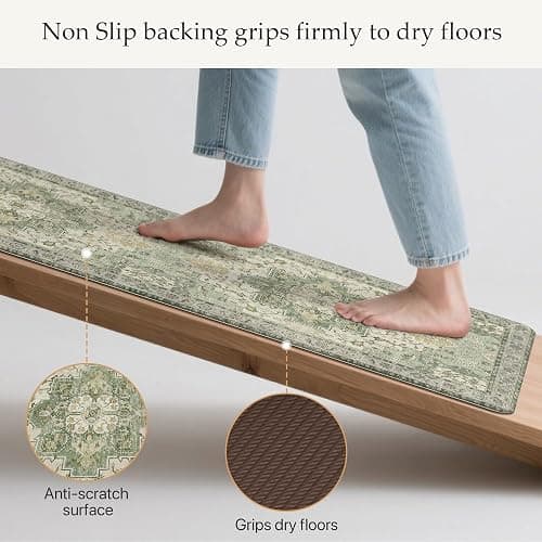 GENIMO Kitchen Mats for Floor 2PCs, Washable Anti Fatigue Mat for Cushioned, 17.3"x47"+17.3"x30", Waterproof Kitchen Rugs, Non Slip Comfort Standing Mat Rug for Home, Sink, Laundry, Light Green thumbnail 4