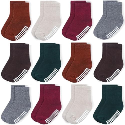 JAKIDAR 12 Pack Baby Toddler Socks Non Slip Grip Cotton Crew Socks for Boys Girls Infants Kids - Image 1