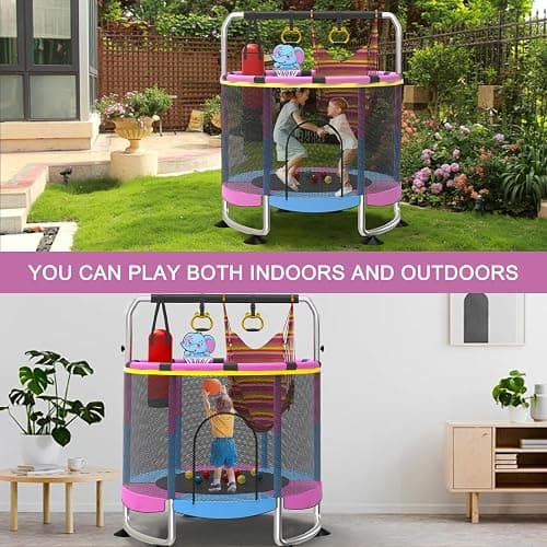 Trampoline for Kids, 60" Toddler Trampoline Indoor Outdoor, 440lbs KidsTrampoline with Enclosure Net, Upgraded Ring Legs with Adjustable Gymnastics Bar, Gifts for Ages 1-8 Boys&Girls thumbnail 4