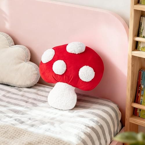 AELS Mushroom Pillow, Cute Polka Dot Plush Decorative Throw Pillow for Couch, Sofa, Bedroom, Nursery, Home Decor for Mushroom Lovers, Red thumbnail 5