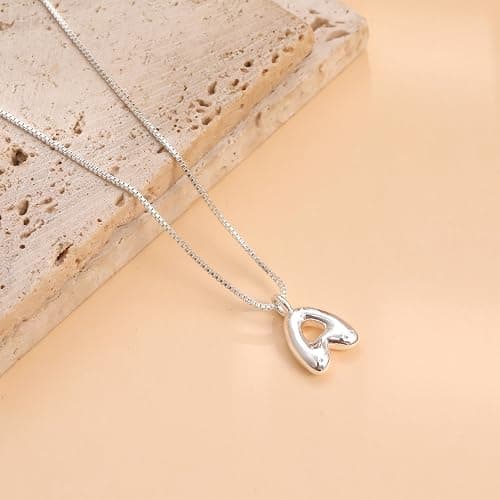 Thaivor Bubble Gold Silver Letter Necklace Initial Necklaces for Women Trendy 14K Dainty Charm Pendant Name Necklace Personalized Jewelry Gift for Women Teen thumbnail 6