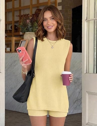 NENONA Women's Summer Sleeveless Sweater Lounge Sets Casual Loose Fit Tunic Tops and Shorts 2 Piece Beach Vacation Outfits thumbnail 5
