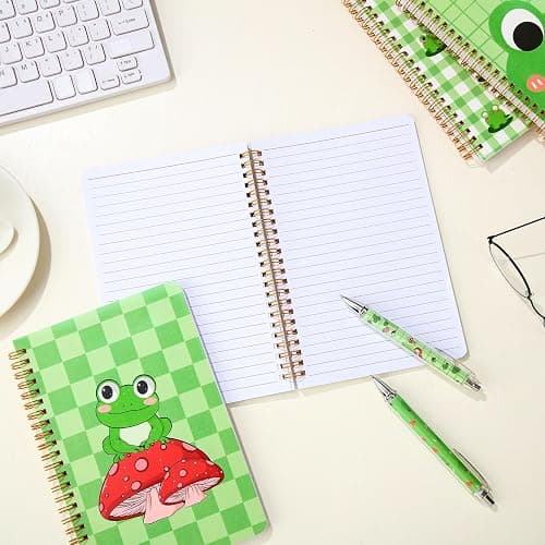 Resurhang 6 Pack A5 Frog Spiral Notebooks Preppy Journal Cute Aesthetic Hardcover Ruled Notebooks with Ballpoint Pens for Office School Day Classroom Prize Supplies, 5.5 x 8.3 Inch thumbnail 6