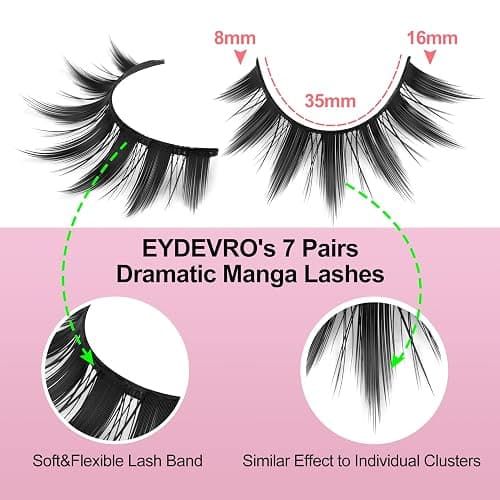 False Eyelashes Manga Anime Lashes Japanese Cosplay Spiky Lashes Mink Dramatic Thick Fake Eyelashes Extensions Doll Strip Lashes 7 Pairs Pack by EYDEVRO thumbnail 2
