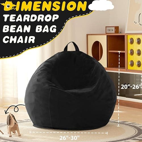 HABUTWAY 2.5FT Bean Bag Chair, 2.5' Beanbags Small Bean Bag Chairs with Filling, Teardrop Bean Bag Chair Luxurious Velvet Ultra Soft Fur with Removable Cover for Kids Adults Teens (Black) - Black - 2.5 Foot thumbnail 3