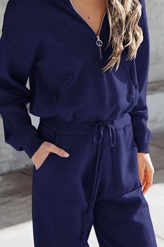 PRETTYGARDEN Women's 2 Piece Sweater Set Pullover Zip Up Sweatshirt Jogger Sweatpants Tracksuit Casual Outfit thumbnail 7