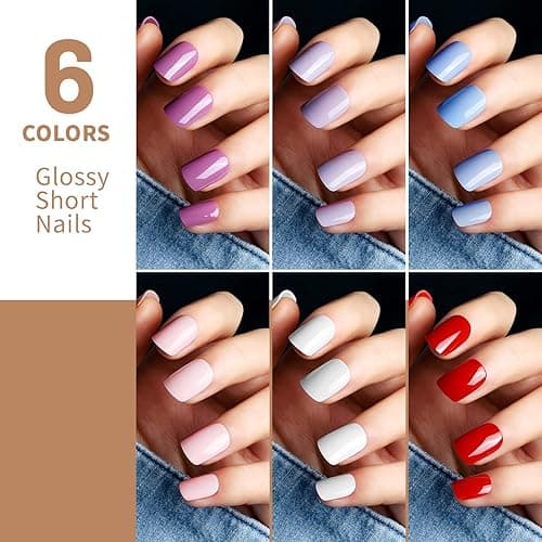Teenitor Short Press On Nails, 576Pcs Short Square Press On Nails Kit with Matte, Glossy, Glitter, and French Designs, Fake Nails with Glue on Nails Short, Press on Nails Short - b-Matte,glitter,glossy square press on nails thumbnail 6